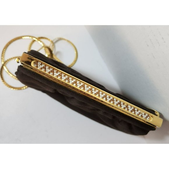 Lisette New York Vintage 60s Crossbody Bag Brown Suede with Rhinestone Clasp - Picture 6 of 12